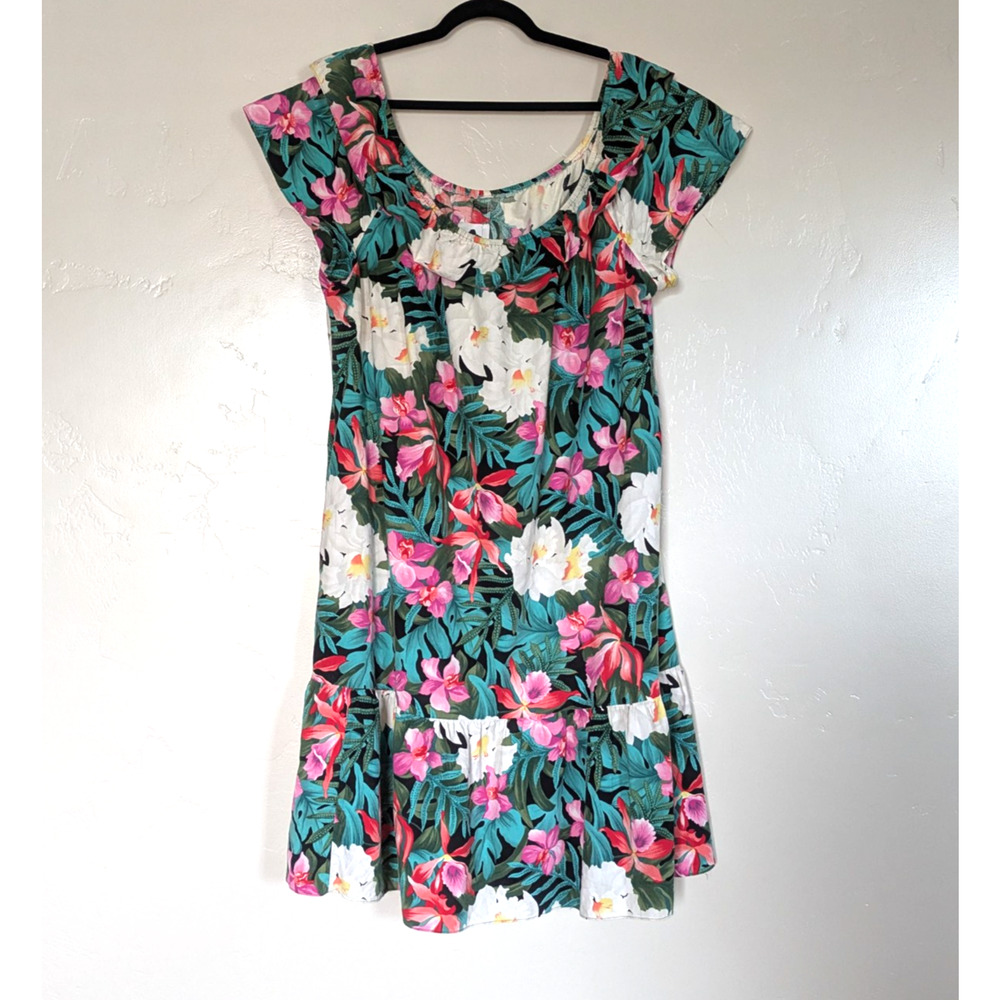 Hilo Hattie Floral Midi Dress - Green and Pink